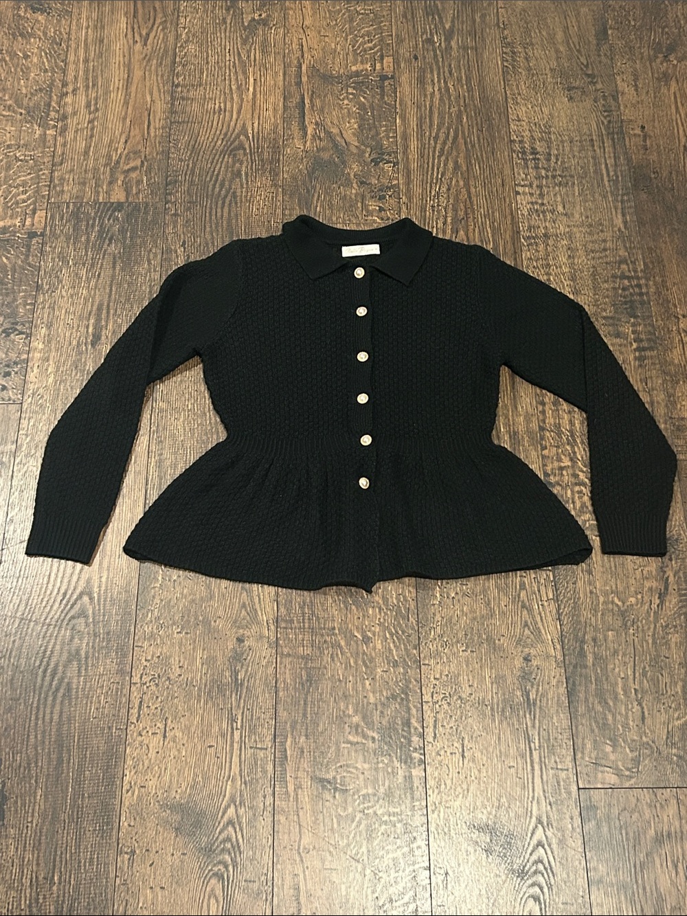 Belle Poque Black Pearl Button-Front Peplum Knit Cardigan